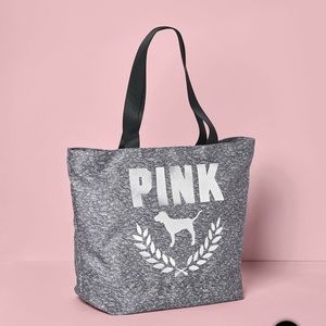 VS Pink large tote bag - heather gray with silver dog & logo NWT $40